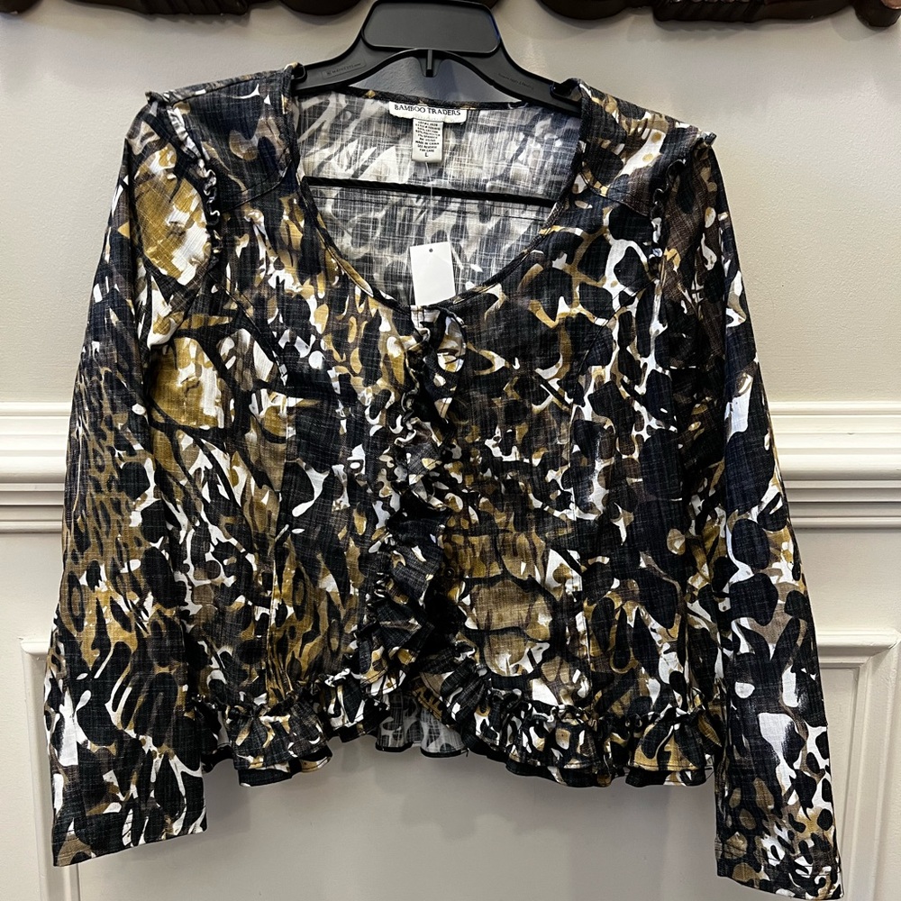 Bamboo Traders brown and black ruffle jacket -